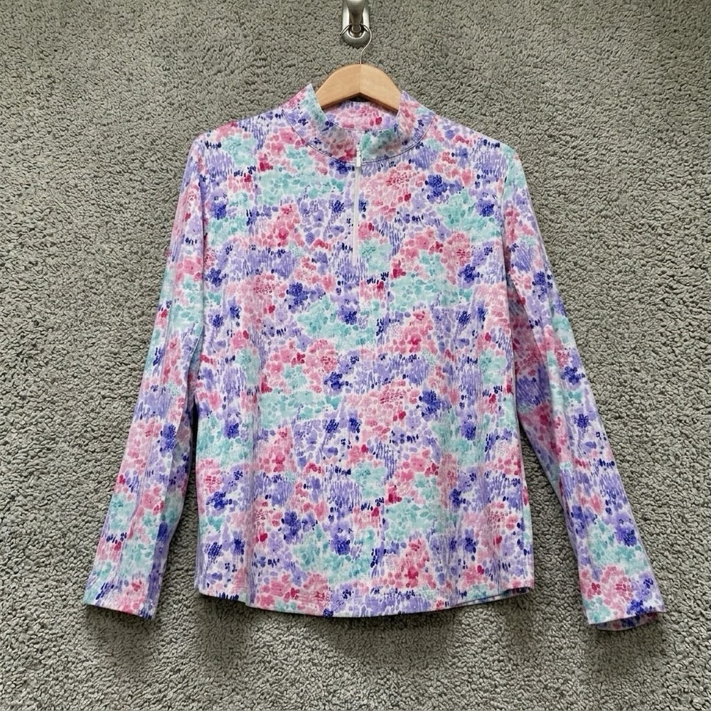 IBKUL 1/4 Zip Pullover Shirt Long Sleeve Lightweight Activewear UPF 50 Floral XL